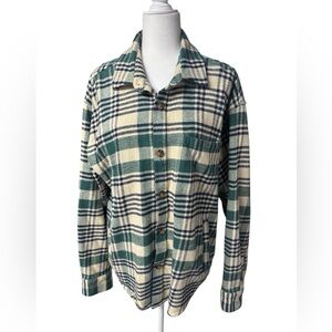 Goodfellow & Co Mens L green ivory heavy cotton flannel Long Sleeve Shirt Jacket